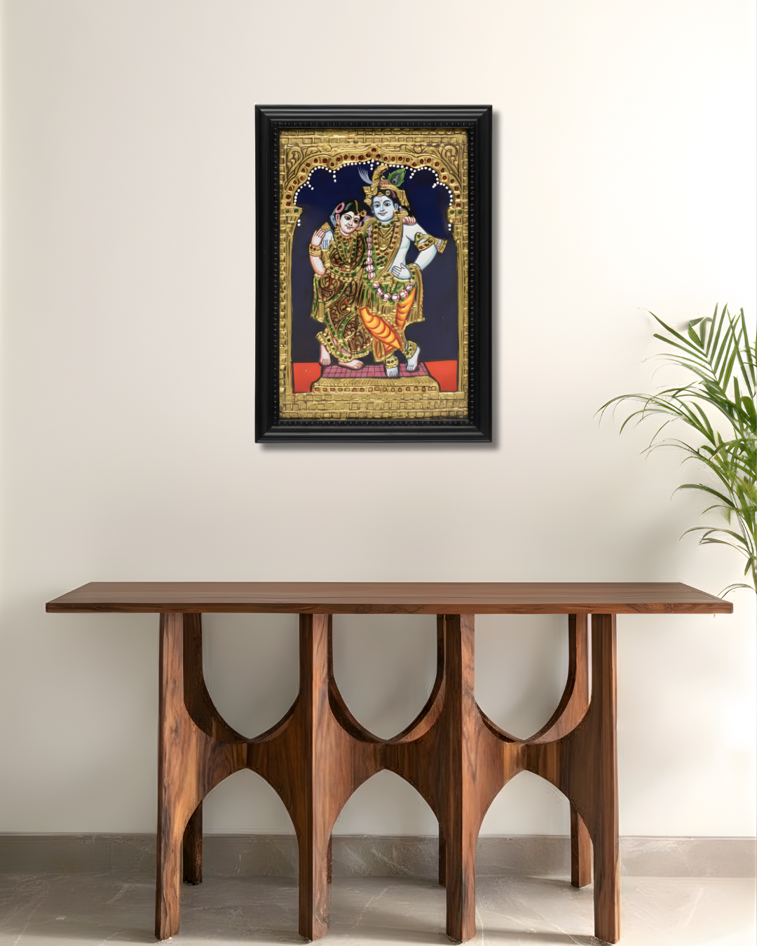 Divine Melody: Krishna & Rukmini in Tanjore Elegance